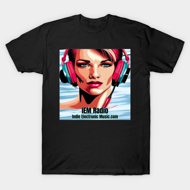 Synthwave Retrowave Girl In Headphones - IEM Radio Design T-Shirt by Pop Art Ave